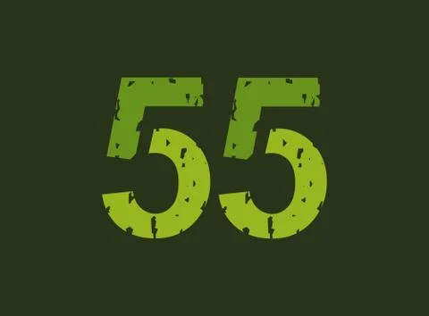 55 vector number made of grungy, grunge texture. Rubber stamp imprint style.  Stock Illustration
