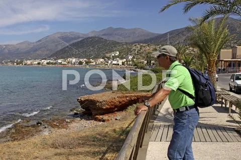 55 year-old tourist in stalis, crete, greece, europe Stock Photos