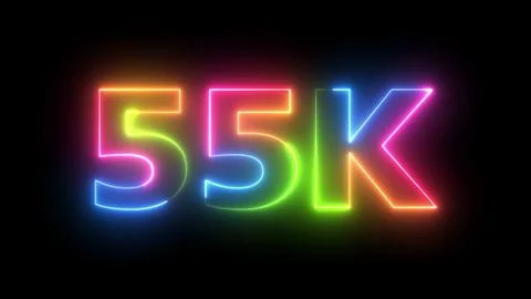 55K Neon Light Display Multicolored Glowing Text on Black Background Online.. Stock Illustration
