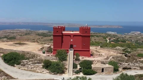 56 - Arial, Drone shot North part of Malta - Red Tower Stock Footage 134419964