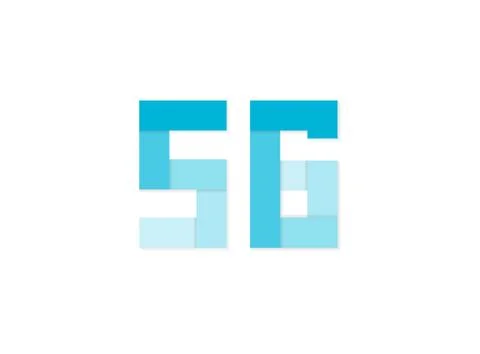 56 number, vector logo, paper cut desing font made of blue color tones .Isola Stock Illustration