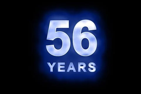 56 years in glowing white numbers on blue Stock Illustration