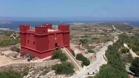 57 - Arial, Drone shot North part of Malta - Red Tower Stock Footage 134420000