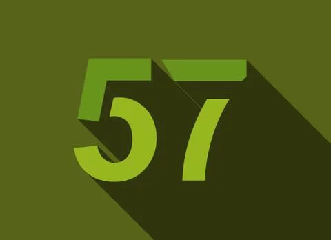 57 Number with long shadow, green colors cutting style. For logo, brand label Stock Illustration