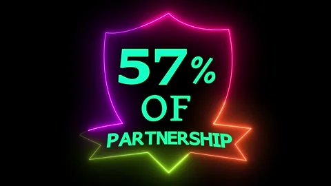 57 Percent Partnership Data Displayed in Dynamic Neon Frame Motion Graphic .. Stock Footage 328567369