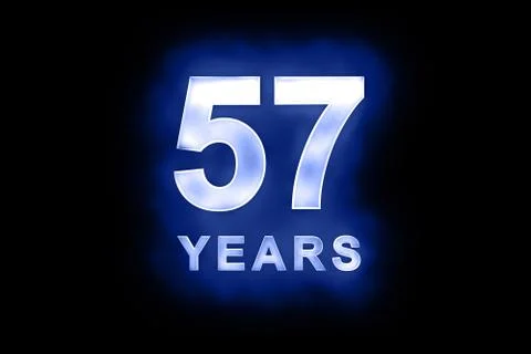 57 years in glowing white numbers on blue Stock Illustration