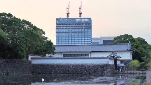 5727 A view of the pond on the side of the gate in Imperial Palace gardens in Stock Footage 121411604
