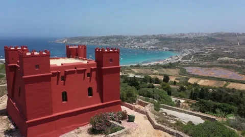 58 - Arial, Drone shot North part of Malta - Red Tower Stock Footage 134420095