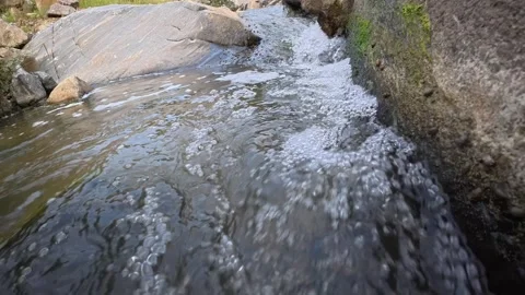 58 Mountain stream flows over rocks in Mount Tai, Tai'an, Shandong, China Stock Footage 345873065