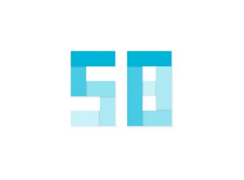 58 number, vector logo, paper cut desing font made of blue color tones .Isola Stock Illustration