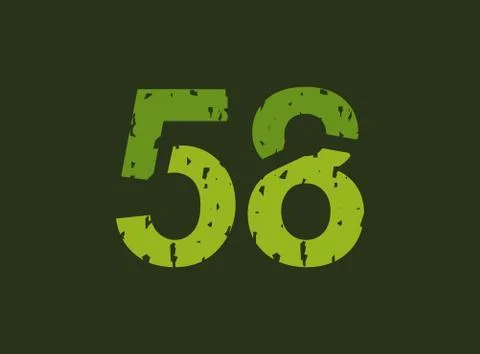 58 vector number made of grungy, grunge texture. Rubber stamp imprint style.  Illustrazione stock
