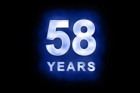 58 years in glowing white numbers on blue Stock Illustration