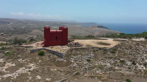 59 - Arial, Drone shot North part of Malta - Red Tower Stock Footage 134420119