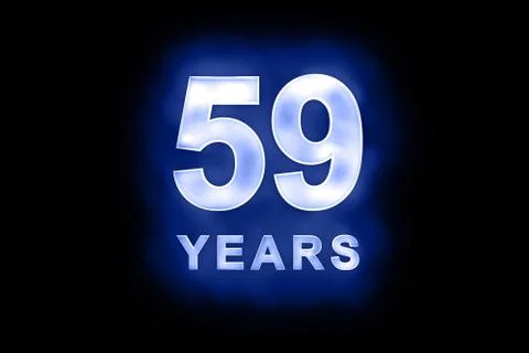 59 years in glowing white numbers on blue Stock Illustration