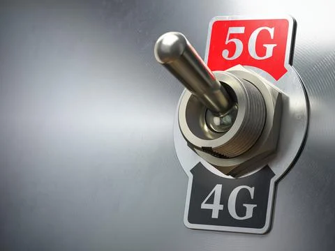 5G 4G network concept. Retro switch with different telecommunication standart Stock Illustration