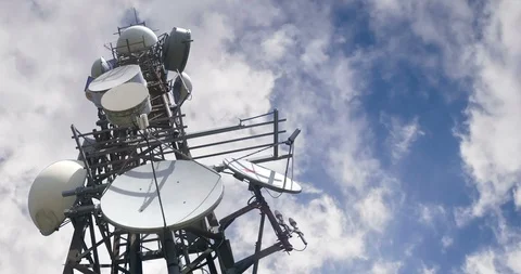 5G 4G Telecom Trellis Antennas with Copy Space Timelapse Time Lapse with Clouds Stock Footage 112953490