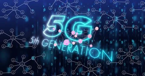 5G 5th generation network connections and data processing image over digital Stock Illustration