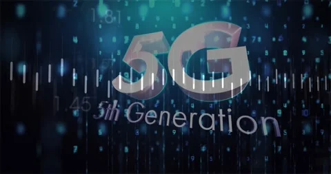 5G 5th Generation text animation over digital data and binary code background Stock Footage 326409841
