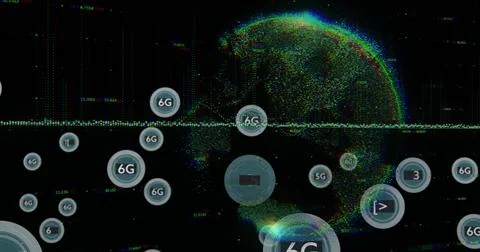 5g and 6g network bubbles over digital globe image 스톡 일러스트