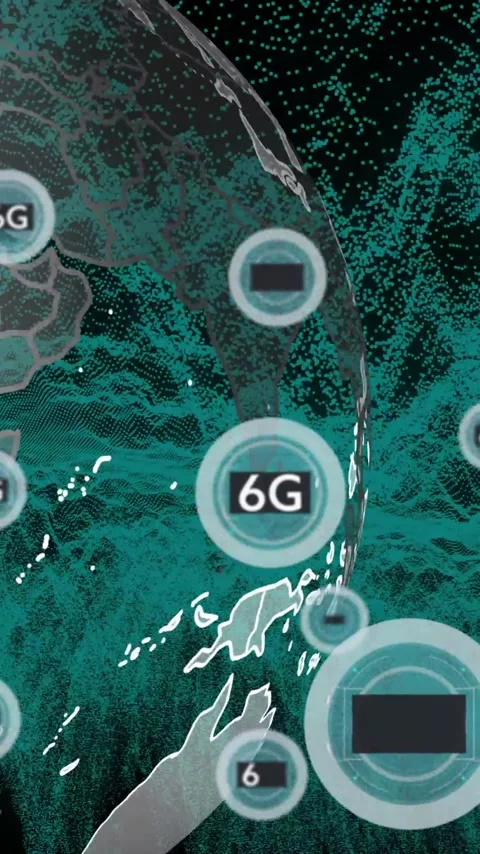 5G and 6G network coverage animation over digital world map Video stock 320093931