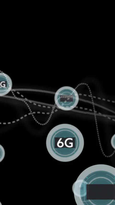 5G and 6G network data processing animation over black background with waveforms Stock Footage 320150449