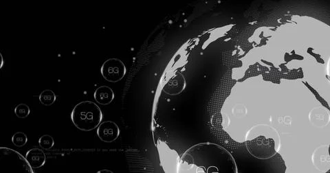 5G and 6G network technology image over digital globe on dark background 스톡 일러스트