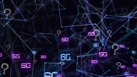 5g and 6g texts and question mark symbols against network of connections on Stock Footage 328302726