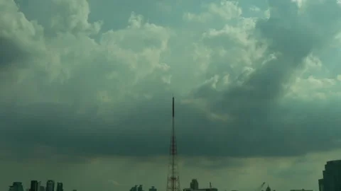 5G Antenna and passing Clouds in a time lapse video Stock Footage 239020322
