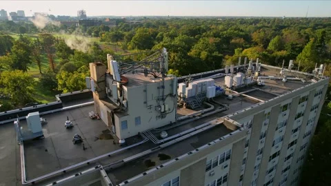 5G Antennas on Rooftop of Building Stock Footage 218467284