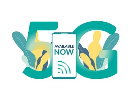 5G available now vector illustration. Phone with 5g wireless network technolo Stock Illustration