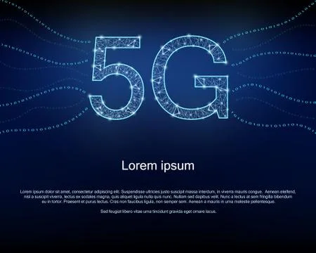 5G background with polygon mesh, binary codes. Stock Illustration