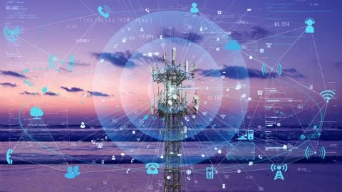 5g base station Internet social media signal connection Stock Footage 159774003
