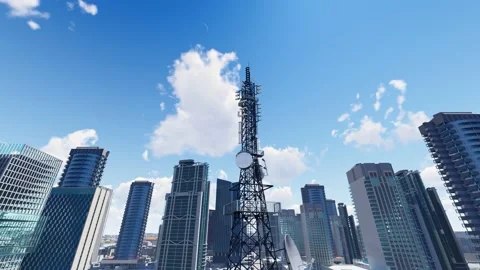 5g base station signal tower and Technology Smart City Stock Footage 171491613