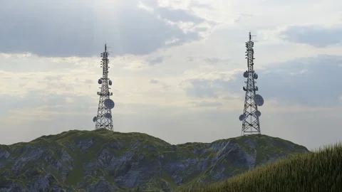 5g base station tower in mountainous area transmits network signal Stock Footage 288191422