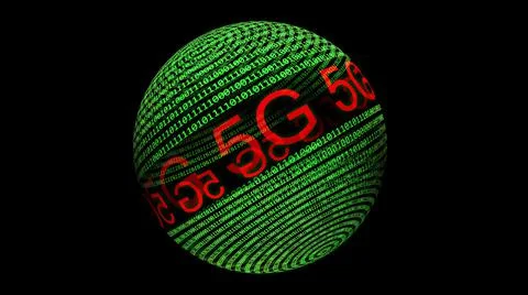 5G on binary data rotating sphere 3d illustration Stock Illustration