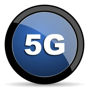 5g blue circle glossy web icon on white background, round button for internet Stock Illustration