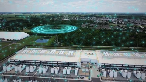 5G Cell Tower Connecting Data Center With Edge Computing Network. Animation Stock Footage 346806761