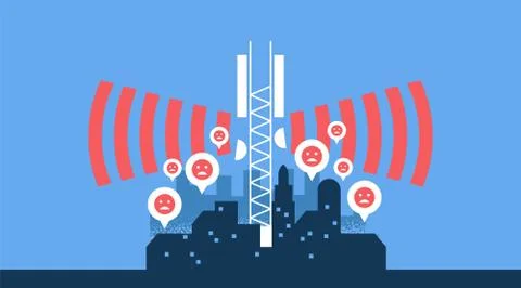 5g cellular data tower wave bad impact in city Illustrazione stock