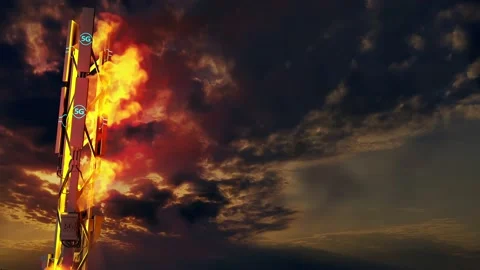 5G cellular network tower burn on sunset background Stock Footage 165717012