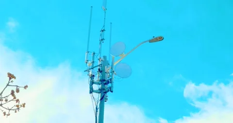 5G cellular small cell antenna integrated on street lamp pole Video stock 332891773