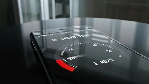 5g cellular technology and speed test mobile app running on the smartphone Stock Footage 143161965