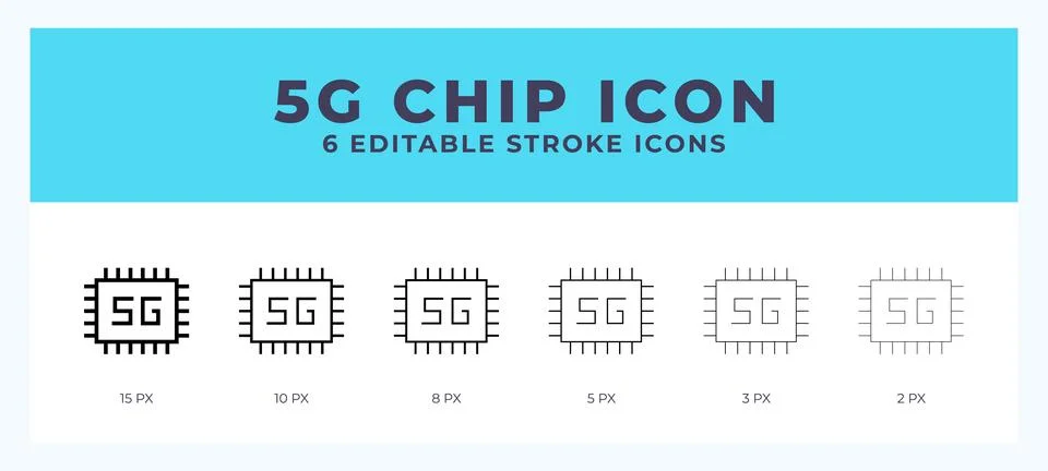 5g chip icon in thin line. Bold line. Regular line. Editable stroke. Illustrazione stock