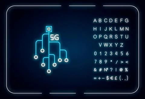 5G chip neon light icon. Microchip, microcircuit. Mobile cellular network. Wi Stockillustratie