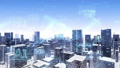 5G City Digital sky Rot2 C M-Ha Stock Footage 138849899