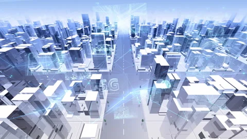 5G City Digital sky Zoom B M-Bc Stock Footage 138863853