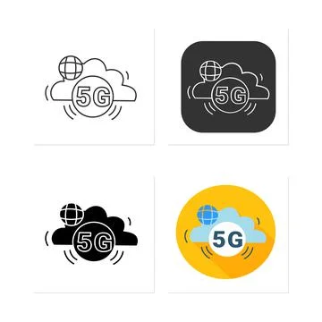5g cloud data storage icons set Stock Illustration