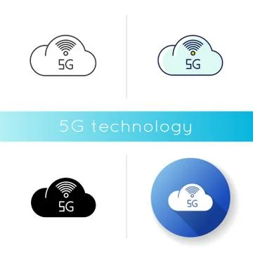 5G cloud service icon. Cloud computing. Remote workforce. Network storage. Wi Stock Illustration