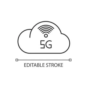 5G cloud service pixel perfect linear icon. Cloud computing. Remote workforce Illustrazione stock