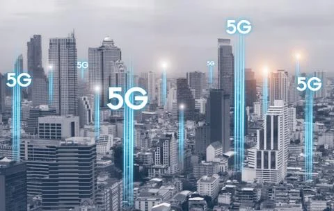 5g communication network connection for internet concept or technology concep Stock Photos