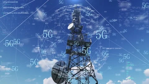 5g communication signal tower base station transmits data signal Stock Footage 171491262